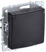 Розетка с заземлением без рамки IEK Brite РСбш10-3-44-БрЧ 1-м. крышка шторки IP44 черный картинка